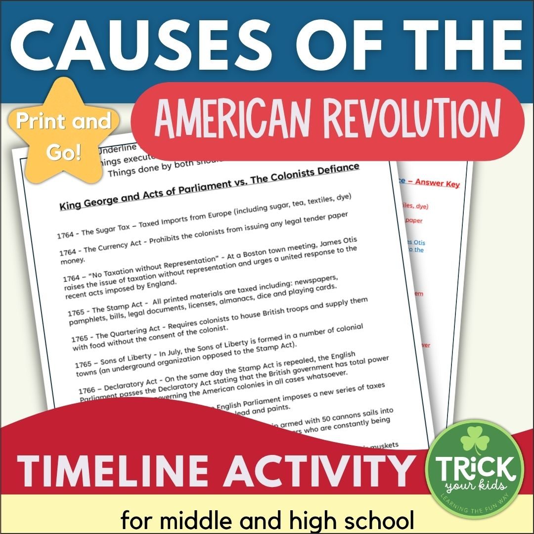Causes of the American Revolution Freebie