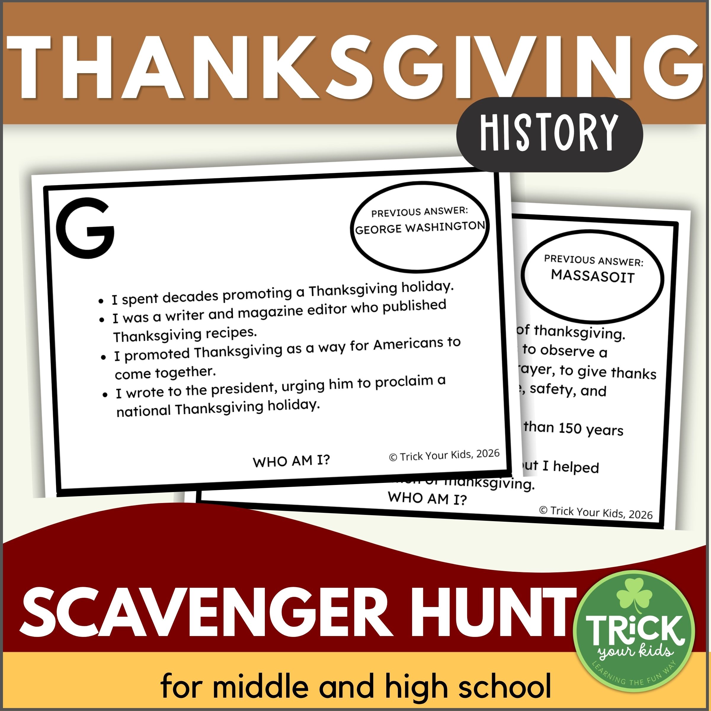 History of Thanksgiving Scavenger Hunt